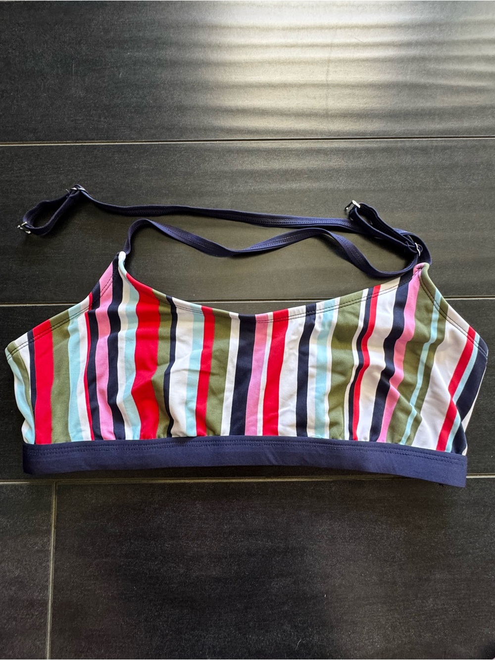 Striped Multicolor Bikini Top - Navy Trim size Large L